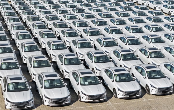 BYD Plug-in Hybrid Electric Vehicles Parked At Yard In Yantai