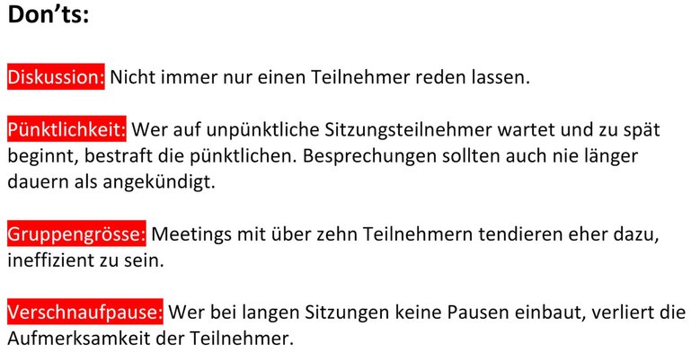 Meetings Sitzungsmanagement Don'ts