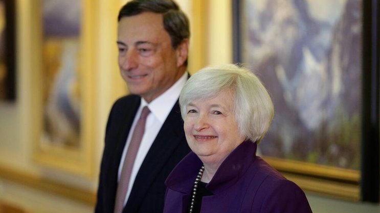 Draghi und Yellen: Die Fed und ihre europäischen Kollegen arbeiten gegeneinander. Keystone