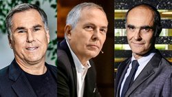 GEFRAGT: Holcim-Chef Jan Jenisch (l.) und Sika-CEO Thomas Hasler (m.) haben nun mehrheitlich US-Aktionäre. Bei Givaudan-Chef Gilles Andrier hingegen zogen sich viele US-Anleger zurück.