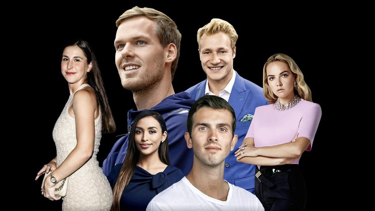 Dank Ideen, Talent, Hartnäckigkeit und einer Prise Glück bereits in jungen ­Jahren millionenschwer: Tennisspielerin Belinda Bencic, Fussballclub-Besitzer Kyril Louis-Dreyfus, Beraterin Diana Diaz Castro, Fintech-Investor Edoardo Ermotti, Skirennfahrer Marco Odermatt und Handtaschen-Designerin Marina Rafail-Vogiatzakis (v.l.).