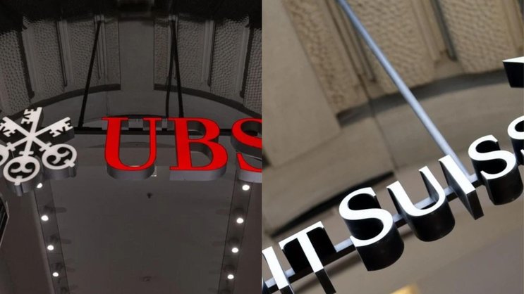 Gleicher Ort, andere Bank: Leuchtschriften von UBS und Credit Suisse am Paradeplatz in Zürich.