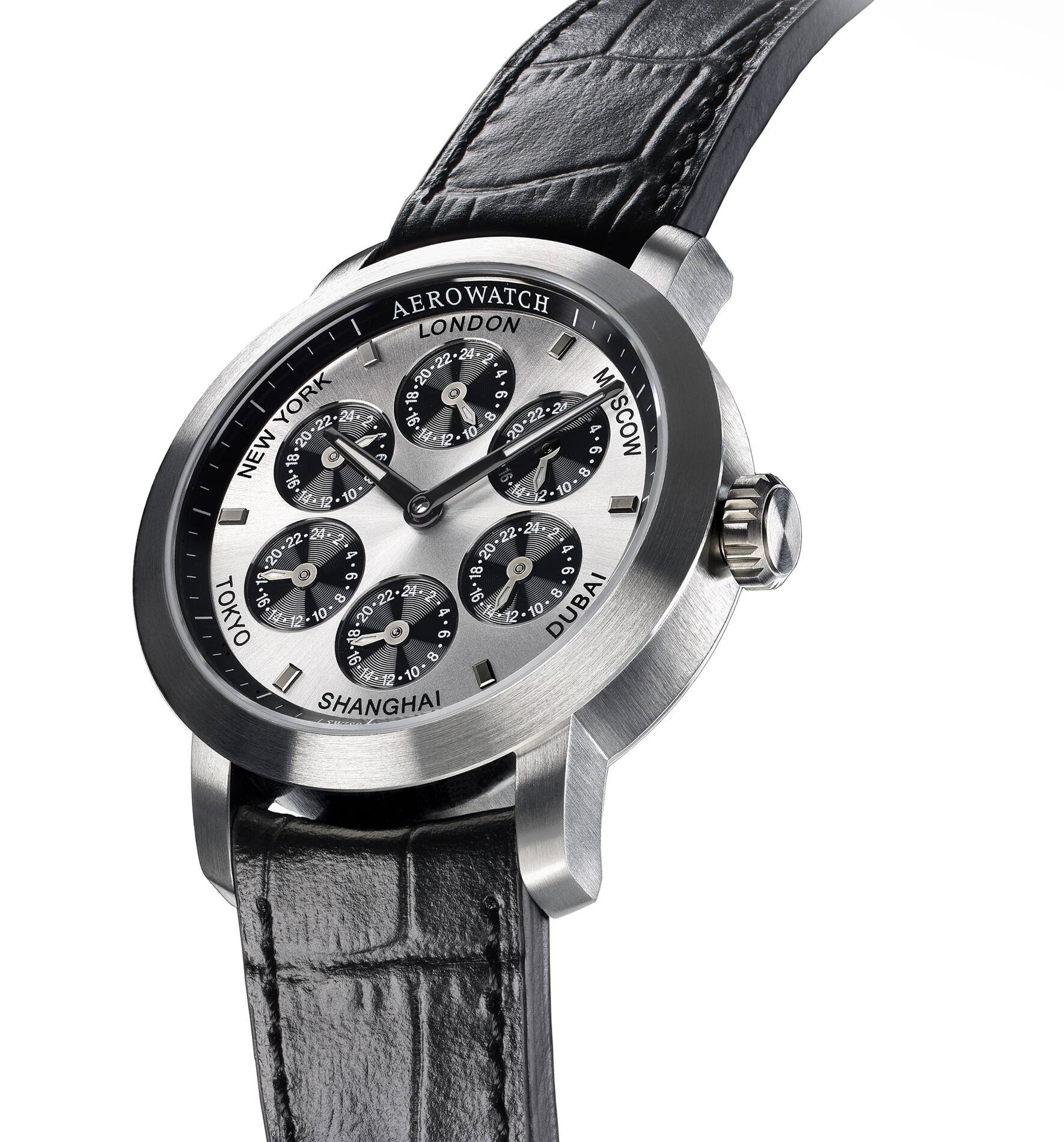 Eine Spezialität von Aerowatch: Uhr mit sieben Zeitzonen.
