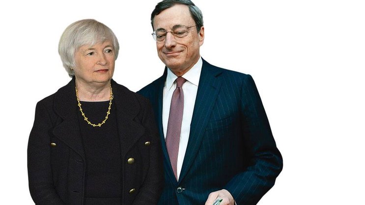 Gelddrucker vom Dienst: Janet Yellen, designierte Chefin der Fed, und EZB-Lenker Mario Draghi.