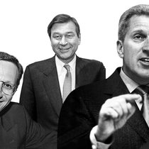 Junge Helden: Daniel Vasella - erfolgreicher Baumeister der Novartis-Fusion kurz vor dem Zusammenschluss 1996; Marcel Ospel - der Bankchef bei der Verkündung der Grossbankenfusion im Dezember 1997; Pierin Vincenz – baute aus einem losen Bankenverbund die drittgrösste Schweizer Bank, der Bankenchef im Jahr 2002 (v.l.).
