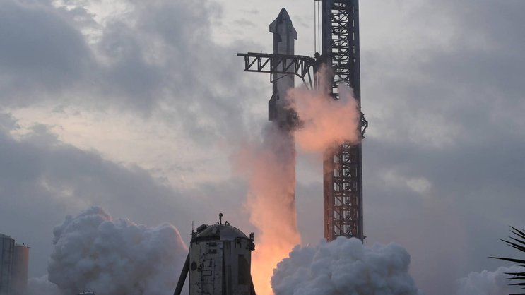 Das Starship von SpaceX vor dem dritten Testflug.