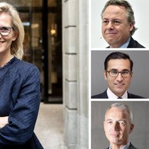 UBS-Karussell: Sabine Keller-Busse beerbt Axel Lehmann (u.) als Schweiz-Chefin, Iqbal Khan (M.) wird zusätzlich Chef der EMEA-Region – und Ralph Hamers verfolgen schlechte Nachrichten aus der Heimat.