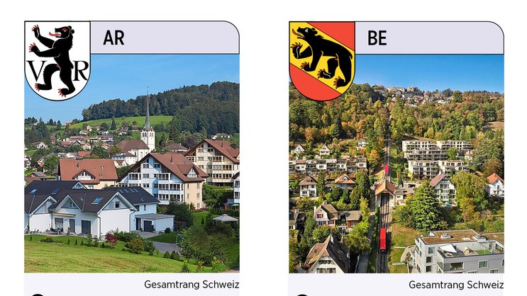 In Appenzell Ausserrhoden sind Teufen, Speicher und Walzenhausen top-plaziert, im Kanton Bern liegen Evilard, Muri bei Bern und Kirchlindach vorne.