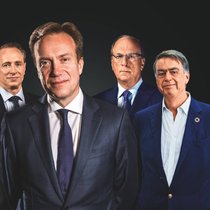 Die Epstein-Verbindungen des CEO drücken die WEF-Führung an die Wand: Thomas Buberl, Børge Brende, Larry Fink, André Hoffmann (v.l.).