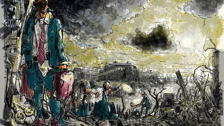 Finanzkrise: Zehn Jahre danach zeigt sich ein düsteres Branchenumfeld.Illustration: Felice Bruno