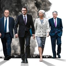 Notenbank-Lenker im Krisenmodus (v.l.): Haruhiko Kuroda (Japan), Andrew Bailey (Grossbritannien), Thomas Jordan (Schweiz), Christine Lagarde (Eurozone), Jerome Powell (USA).