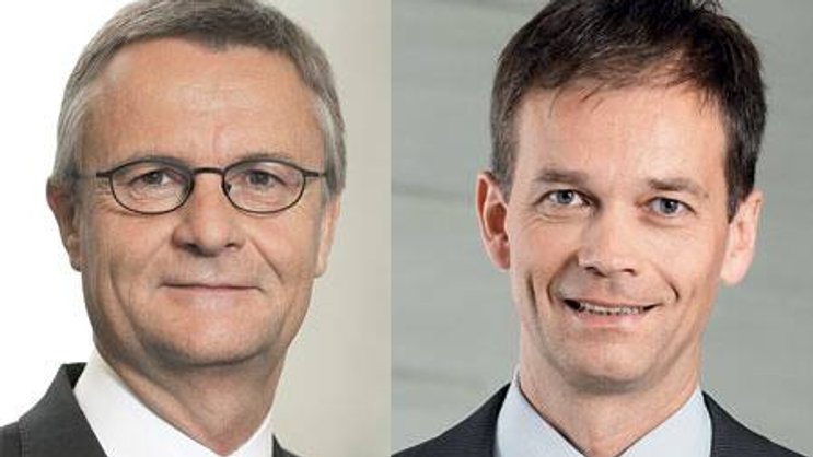 Hans Rudolf Matter, Chef der Basler Kantonalbank und Martin Scholl, Chef der Zürcher Kantonalbank