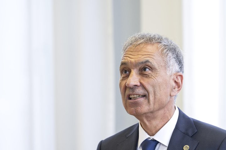 Nationalrat Remy Wyssmann, SVP-SO, gibt seine Bundesratskandidatur bekannt, am Mittwoch, 21. Oktober 2026 in Solothurn. Die Vereinigte Bundesversammlung waehlt am kommenden 9. Dezember ein neues Bundesratsmitglied. (KEYSTONE/Peter Schneider)