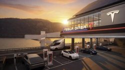 Visualisierung der Raststätte am Walensee: Tesla-Fans wünschen sich einen Super-Charger-Standort.
