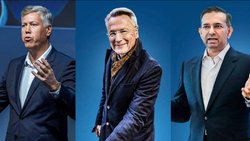 KRONPRINZ: Mit dem Spartentausch ist Morten Wierod (links) in der klaren Poleposition für die Nachfolge von CEO Björn Rosengren (Mitte). Tarak Mehta hat das Nachsehen.