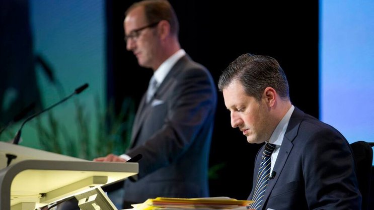 Präsident Sauter (l.) und CEO Collardi: Das Geld für weitere Übernahmen wird knapp. Keystone
