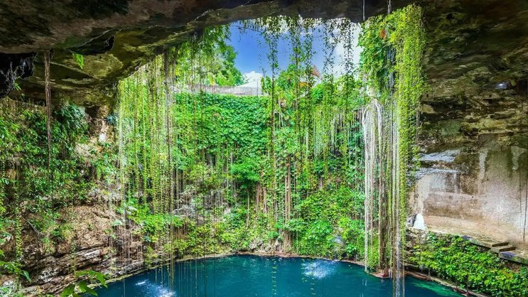 Baden wie in einem Filmset: Karsthöhle Cenote Ik Kil in Yucatáns Norden.