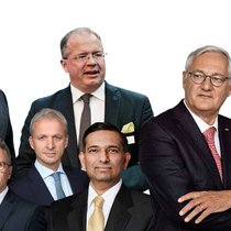Schaulaufen: ABB-Präsident Peter Voser (rechts) auf CEO-Suche. Denkbare Kandidaten sind zum Beispiel Börje Ekholm, Martin Lundstedt (oben, v.l.), Peter Terwiesch, Greg Poux-Guillaume, Tarak Mehta (unten, v.l.).