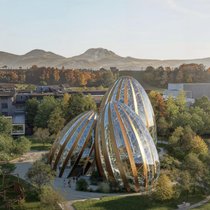 Das Herzstück des neuen «Parc du chocolat Cailler»: drei Gewächshäuser in Form von Kakaobohnen.