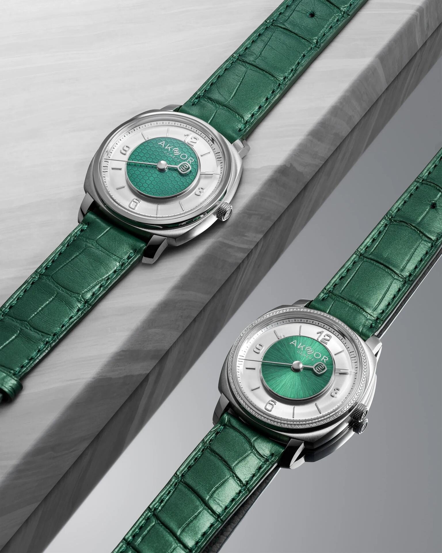 Die Uhr AK-10-D Steel Diamond – Green Sunburst von Akhor