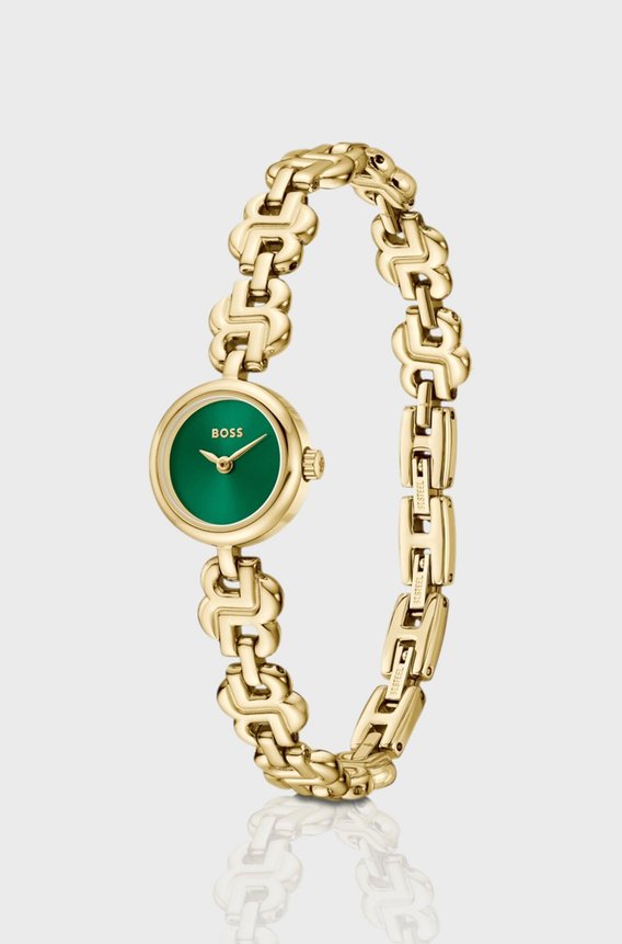 Boss Double B Dressy; 15 mm goldfarbener Edelstahl, Quarzwerk, 299 Franken.