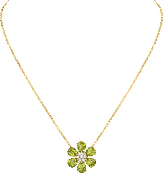 Anhänger aus der Linie «Fleurs d’Hawaï» in Gelbgold mit Diamanten und Peridot. 15’800 Franken.