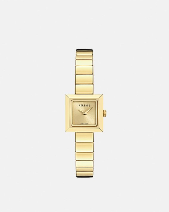 Versace, 18 x 18 Millimeter, ionenplattiert in Gelbgold, Quarzwerk, 1100 Franken.