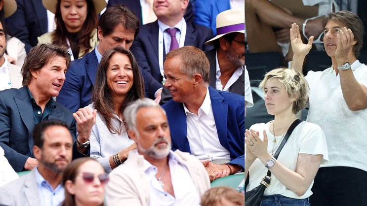 Wo Rolex ist, ist Tom Cruise: Links mit Jean-Frédéric Dufour und dessen Frau Anne-Carole am Tennisturnier von Wimbledon, rechts mit «Barbie»-Regisseurin Greta Gerwig an den Olympischen Spielen von Paris.