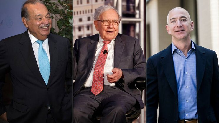Milliardäre, mit Interesse an Zeitungen: Carlos Slim, Warren Buffett und Jeff Bezos.Bloomberg