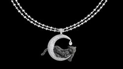 Anhänger mit schwarzen und weissen Diamanten aus der Red-Carpet-Kollektion von Chopard: Ein Panther ruht auf einer Mondsichel.