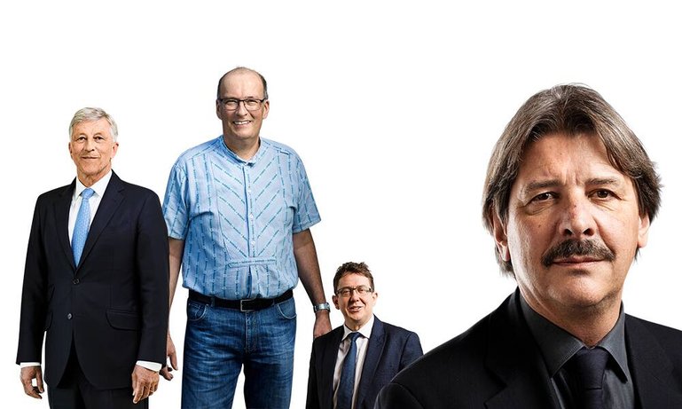 Rolf Dörig, Swiss-Life-Präsident und enttäuschter «Freund der FDP», Bauernpräsident und Agrarprotektor Markus Ritter, Gewerkschaftspräsident und Gesprächsverweigerer Paul Rechsteiner und SVP-Chef Albert Rösti (v.l.).