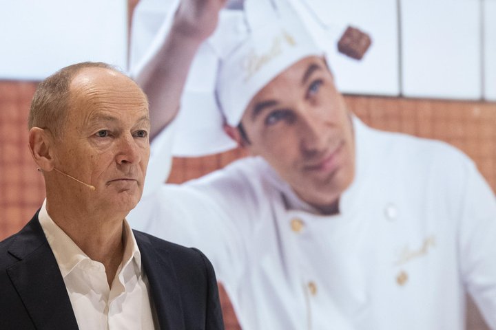 epa11199742 CEO of Lindt and Spruengli Adalbert Lechner looks on during a press conference on the company's full-year results for 2023, in Kilchberg, Zurich, Switzerland, 05 March 2024. Lindt and Spruengli reported double-digit organic sales growth for the third consecutive year in 2023. The group recorded sales of 5.20 billion Swiss Francs (about 5.4 billion euros) and an operating profit margin of 15.6 percent, despite a slowdown in the global chocolate market. EPA/ENNIO LEANZA