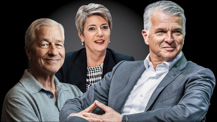 Kampf ums Eigenkapital: Jamie Dimon, Karin Keller-Sutter, Sergio Ermotti (von links).