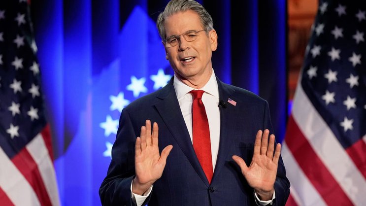 US-Finanzminister Scott Bessent während seiner Medienkonferenz im «USA House» am diesjährigen WEF in Davos.
