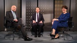 Business-Talk: Dirk Schütz diskutiert mit Susanne Ruoff und Georges Kern.