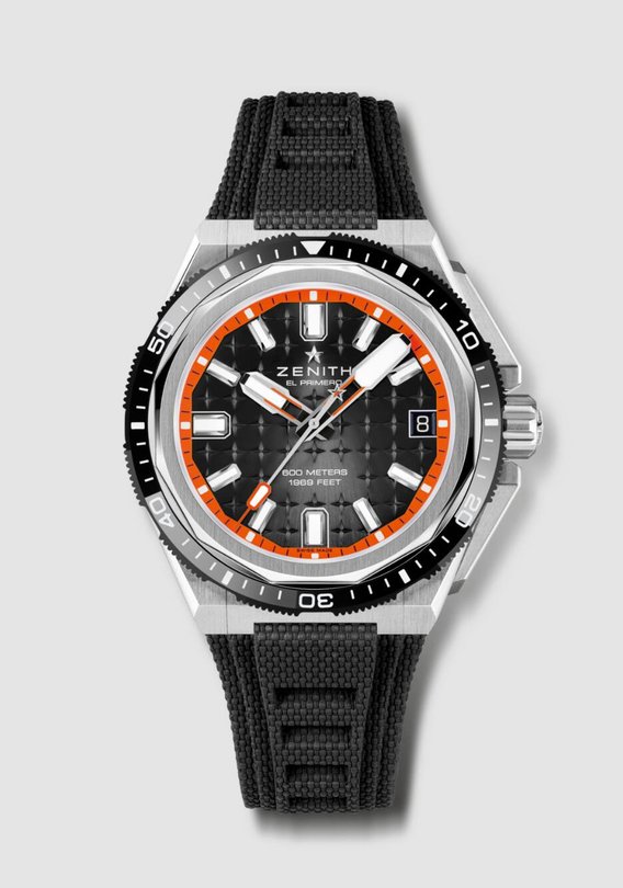 Zenith Defy Extreme Diver Das legendäre El-Primero-Kaliber ist eingehaust in ein kantiges 42,5-mm-Titangehäuse. Dank Heliumventil fürs Auftauchen kann die Uhr bis auf 600 Meter Tiefe mit. 10 900 Fr.