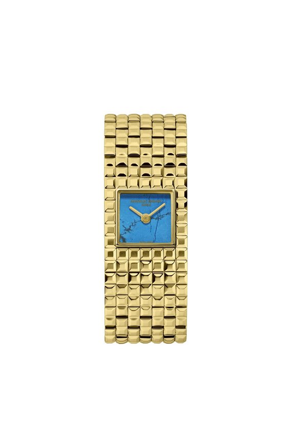 Die Classics Manchette von 2025 denkt die Uhr als Schmuck und hat daher im Innern ein Quarzwerk. Das neuste Modell mit einem Ziffer­blatt aus Türkis kostet 1995 Franken.